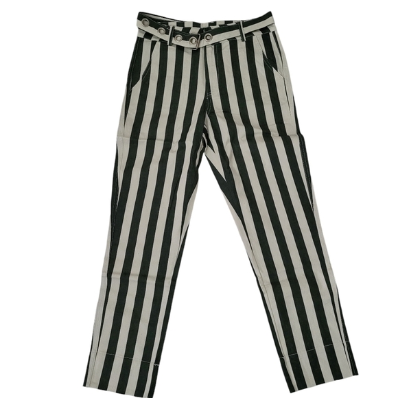 NWT Black Striped High Rise Belted Ankle Pants Size M - Picture 7 of 12